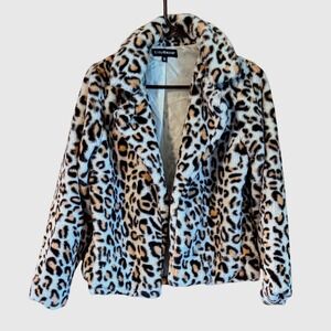 EillyBazar Fits Medium (XS) Print Faux Fur Open Front Blazer/Jacket Warm